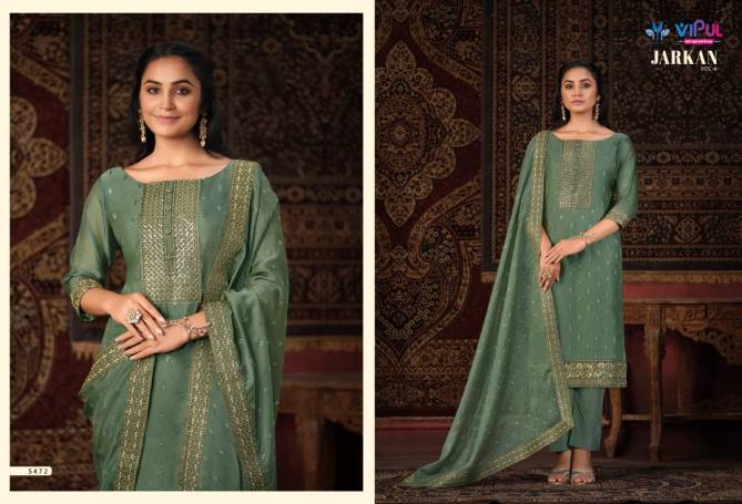 Jarkan Vol 4 By Vipul Shimmer Organza Embroidery Salwar Kameez Wholesale Shop In Surat
